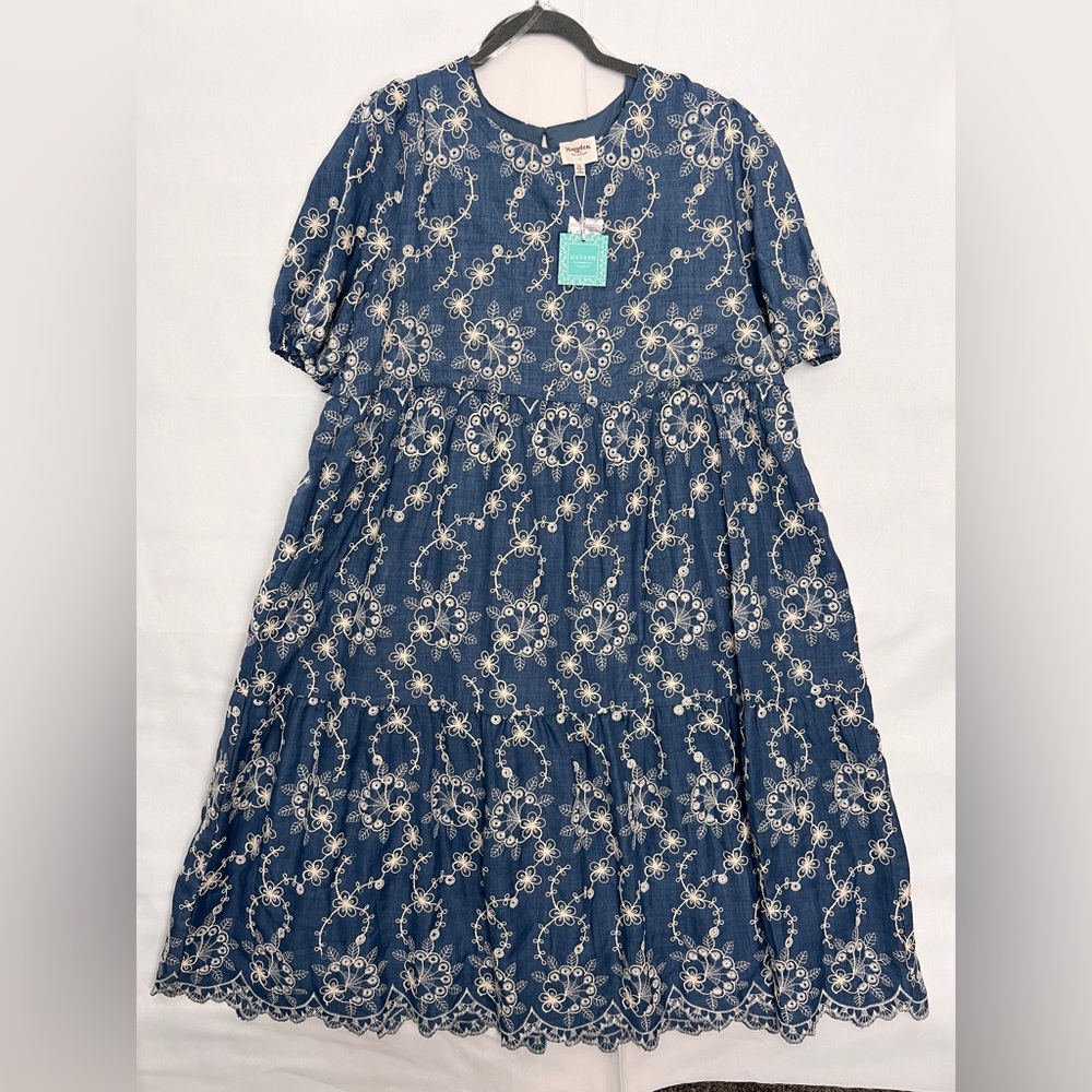 Hayden Navy Eyelet Lace Puff Sleeve Dress NWT 1XL